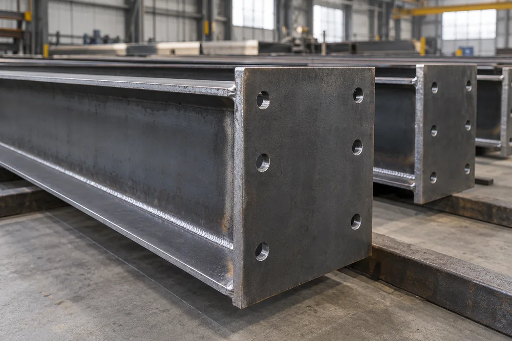 Structural steel beam ends with fabricated connection plates